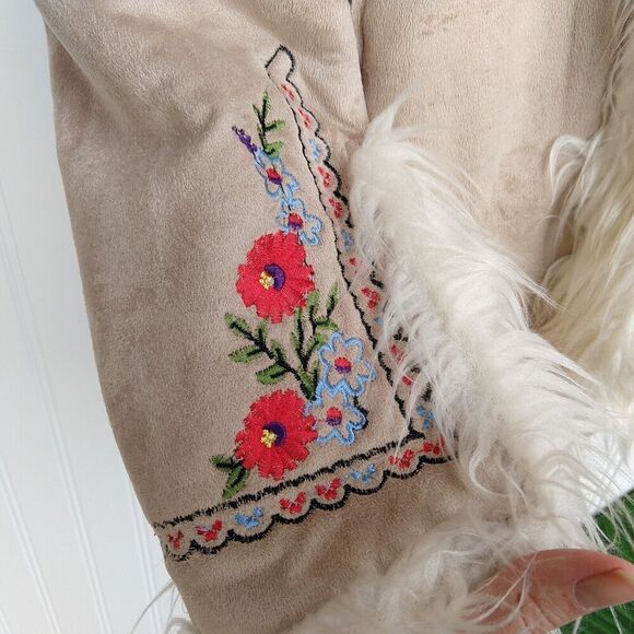 VTG Penny Lane Jacket Size L Y2K 90s Does 70s Faux Fur Embroidered Daisy Jones - Picture 5 of 12